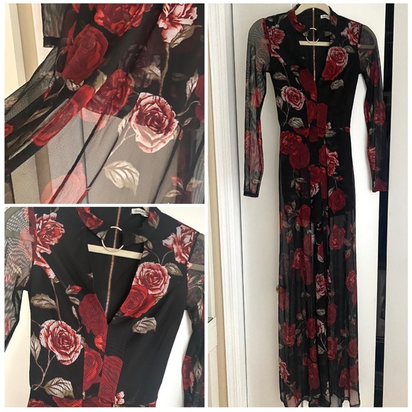 Charlotte Russe one piece rose mesh lined pants jumpsuit suit fitted xs - Picture 1 of 10